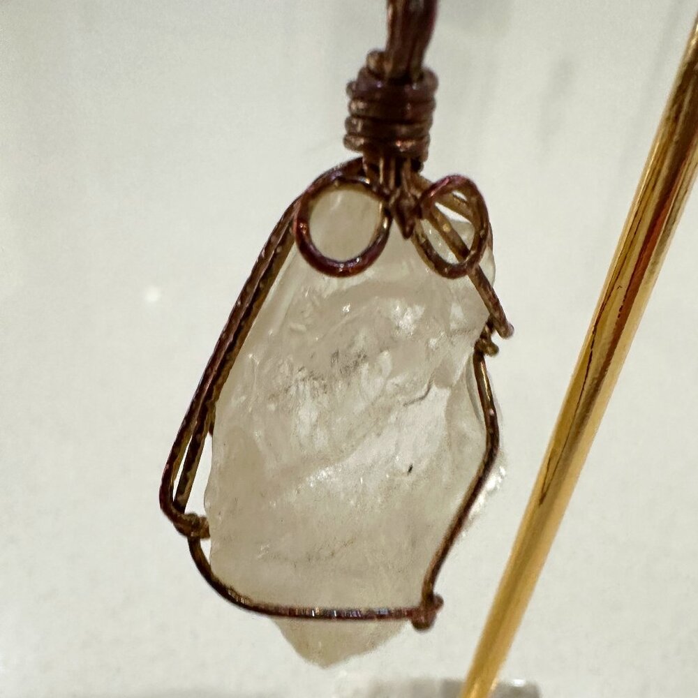 Artisan Vintage Wired Wrapped Clear Quartz Pendant